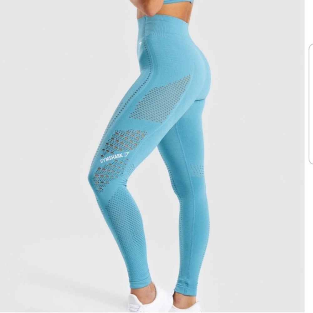 Gymshark Teal Aqua Sea Blue Flawless Leggings Small S like New laser cut mesh